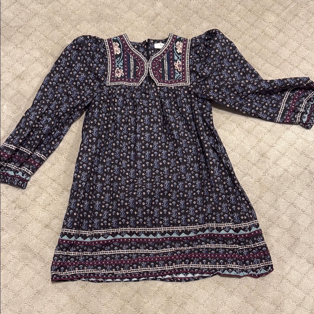 Girls' Navy Floral Boho Dress
